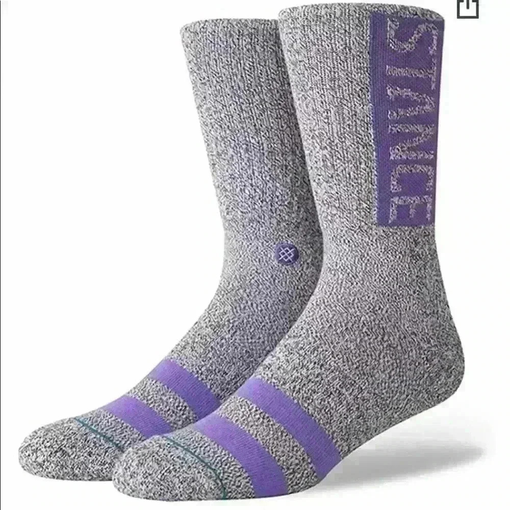 Stance OG Men's Varsity Crew Socks Heather Grey Violet Purple Medium